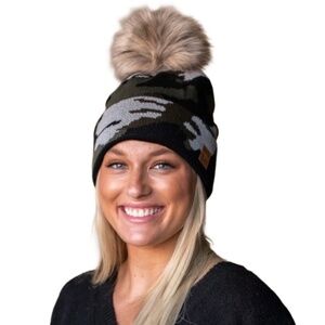 Panache Green Camo Knit Hat With Pom(13)